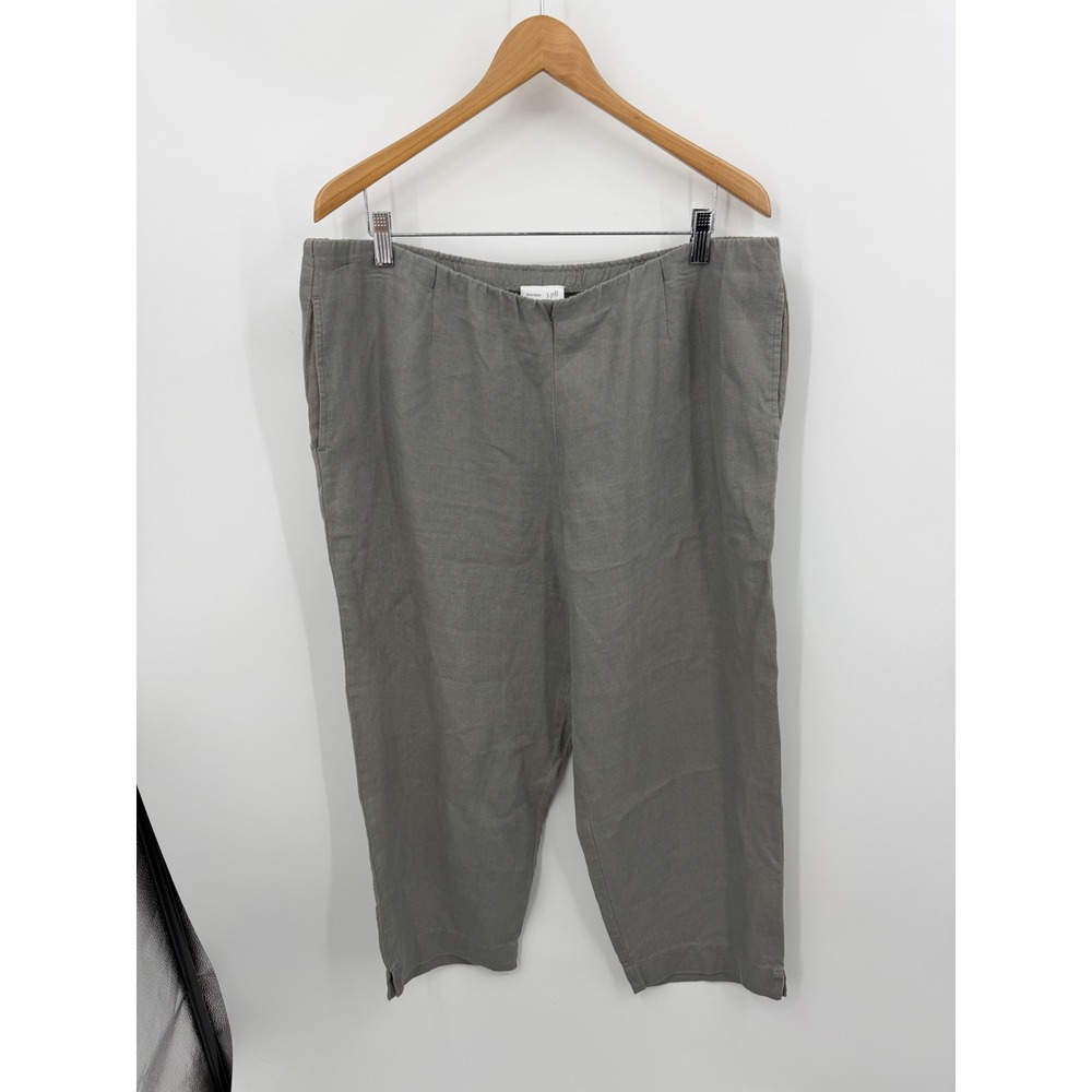 J. Jill Love Linen Crop Pants Women Large Grey Elastic Waist Straight Leg
